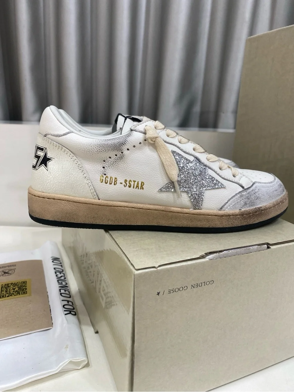 Golden Goose White Cream Sneakers with Silver Glitter Star